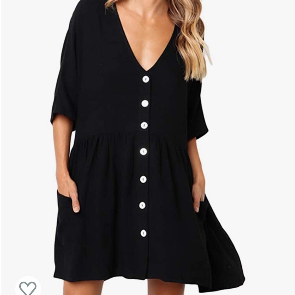 Petite Black Boxy Mini Casual Babydoll Dress